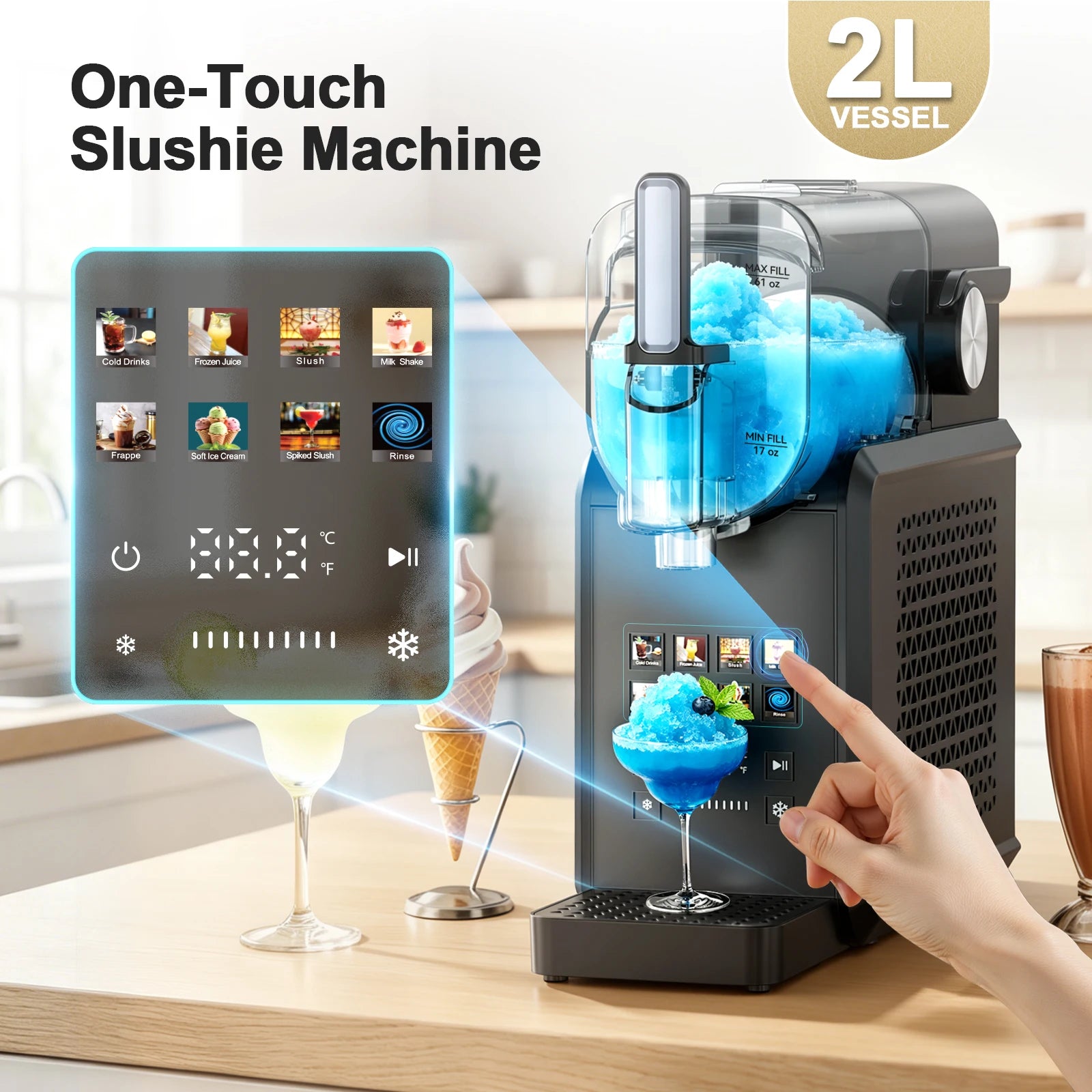 2-in-1 Slushie Machine & 90 oz Frozen Drink Maker with LED Display and Auto-Clean