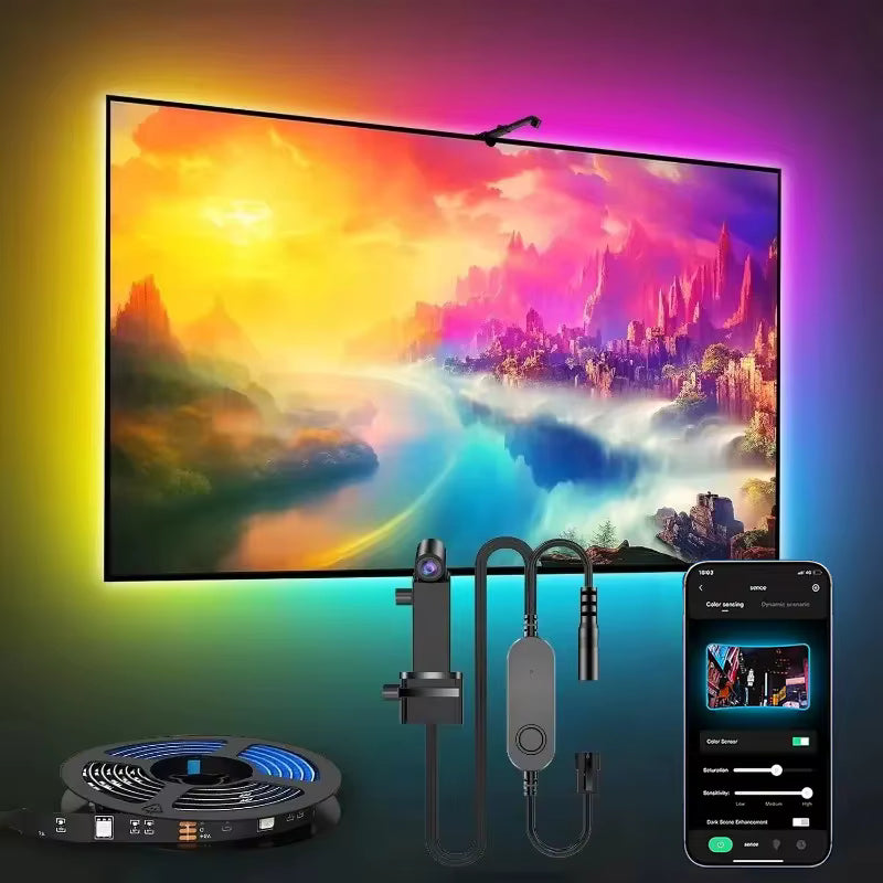 RGBIC+ Wi-Fi TV LED Backlight with Camera | Smart Ambient Music Sync TV Light Strip for 55-65 inch TVs, Works with App Control & Low Latency Immersion Color Sync