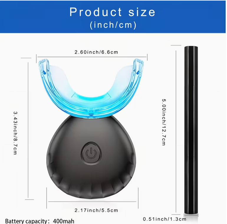 Wireless Teeth Whitening Kit with 16-LED Blue Light – Natural Stain Removal, 4 Gel Pens & Shade Guide