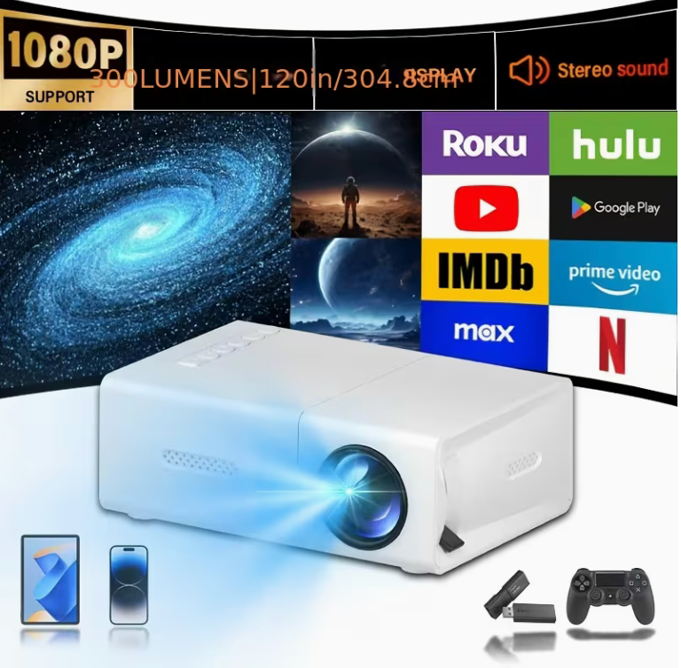 Portable 1080P Mini Projector – HDMI, USB & Smartphone Compatible, Home Theater Movie Projector