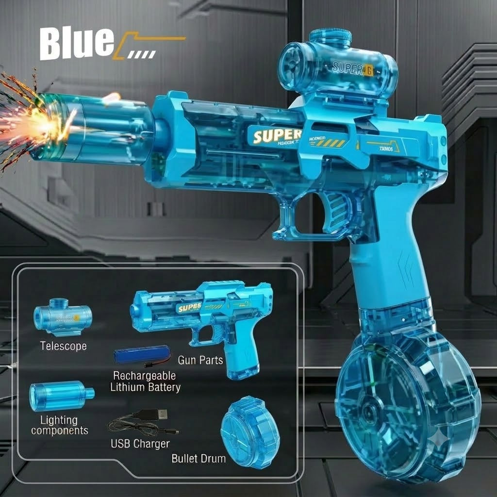 AutoBlast LED Electric Water Pistol  – High Capacity Automatic Slide Rechargeable Squirt Gun