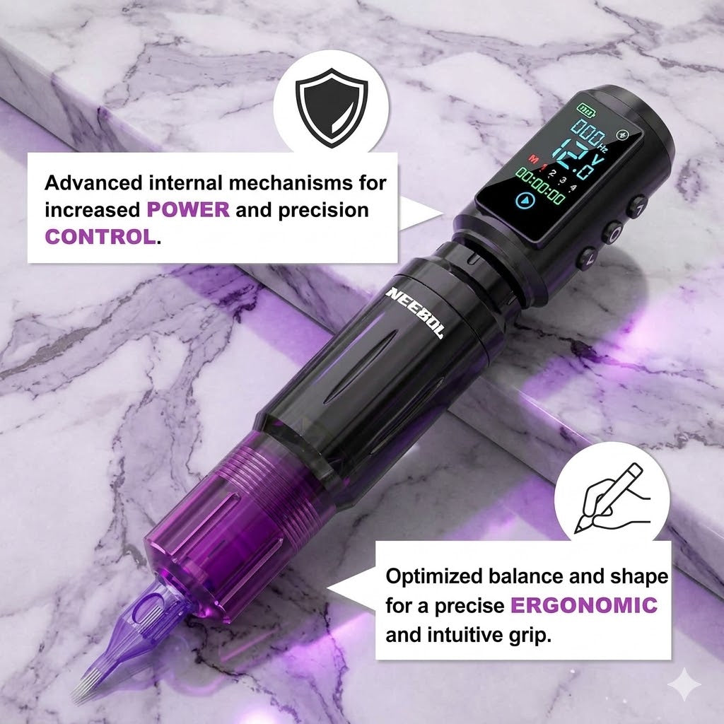 Neebol Wireless Tattoo Kit for Beginners | A10 Rotary Tattoo Pen Machine with 67M Power Supply & 20 Cartridge Needles