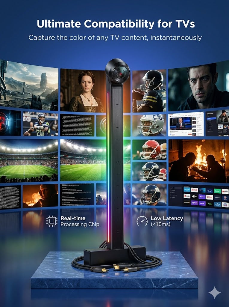 RGBIC+ Wi-Fi TV LED Backlight with Camera | Smart Ambient Music Sync TV Light Strip for 55-65 inch TVs, Works with App Control & Low Latency Immersion Color Sync