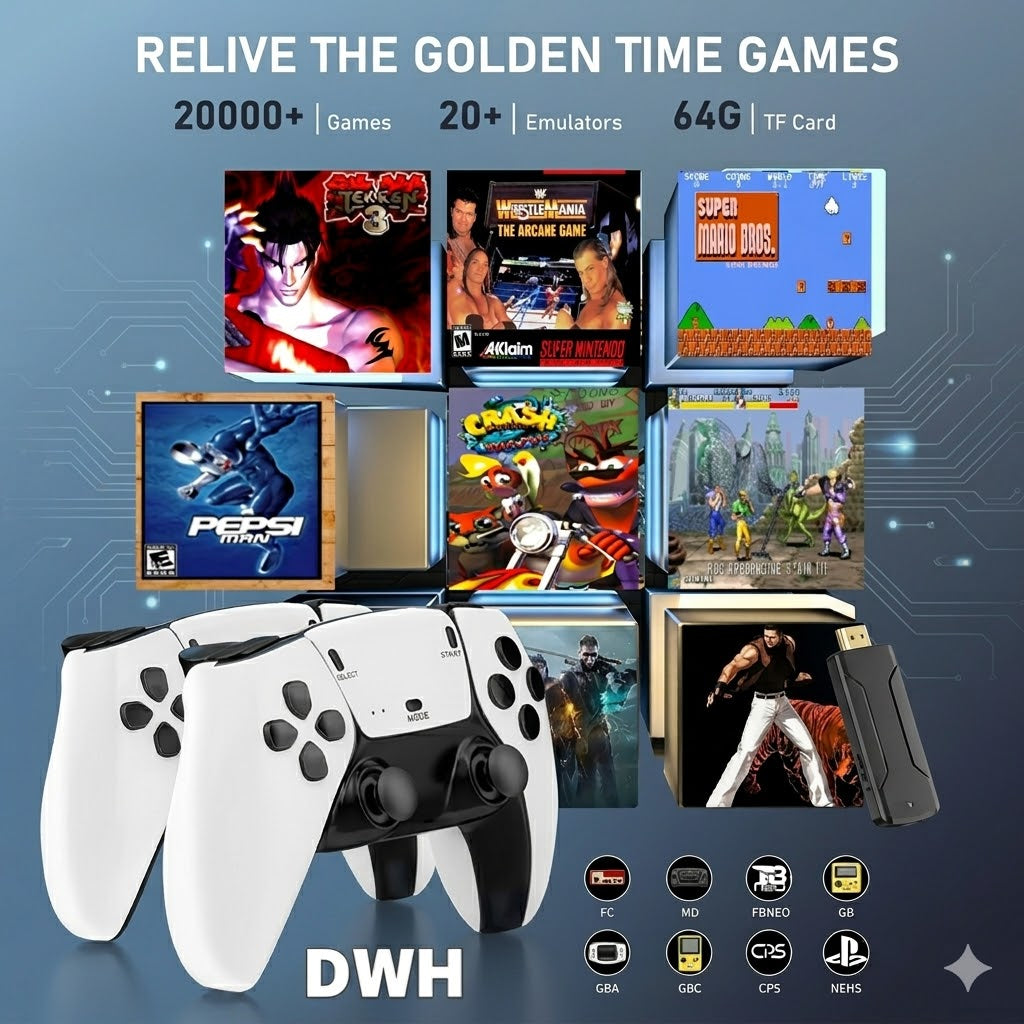 M15 4K Retro Game Stick | Plug and Play Video Game Console with 20,000+ Built-In Games & 2 Dual Wireless Controllers (64GB)