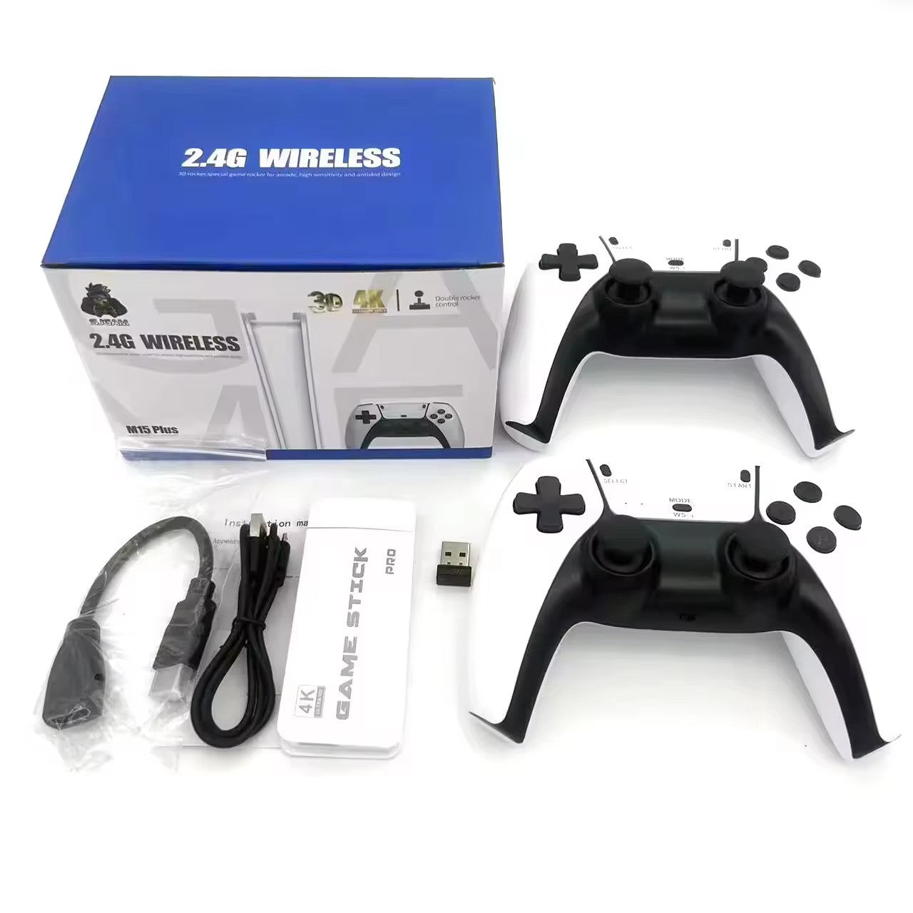 M15 4K Retro Game Stick | Plug and Play Video Game Console with 20,000+ Built-In Games & 2 Dual Wireless Controllers (64GB)