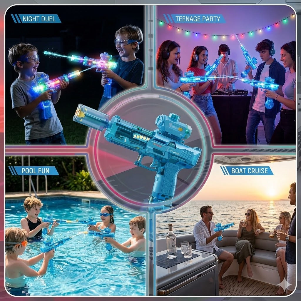 AutoBlast LED Electric Water Pistol [Twin Pack] – High Capacity Automatic Slide Rechargeable Squirt Gun